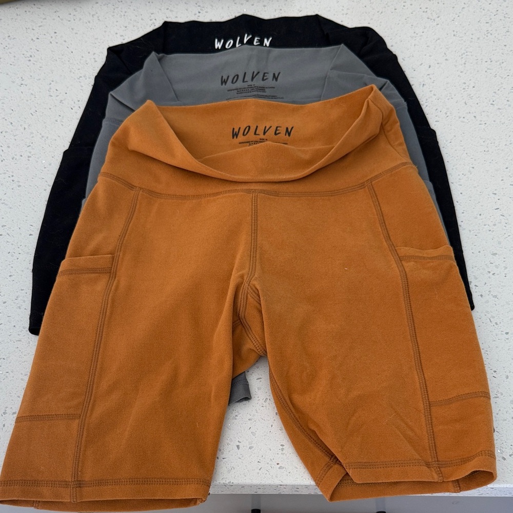 Wolven Women's Bike Shorts Trio - Black, Gray, Rust Brown